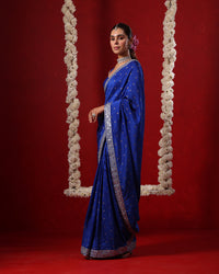 Neel Royal Blue Sleeveless Blouse Saree