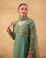 Teal Green Embroidered Kurti Set