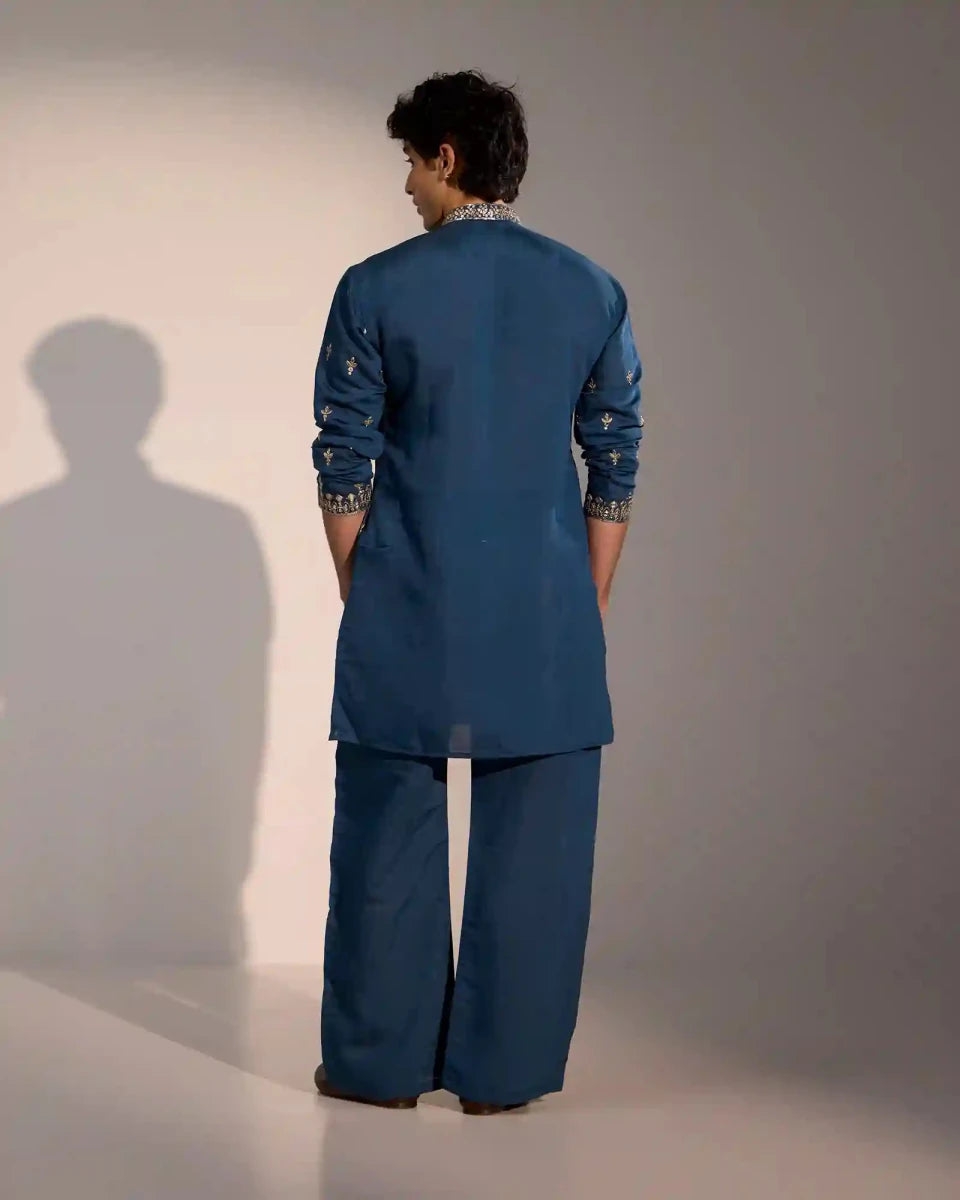 Traditional teal blue ethnic kurta pajama set