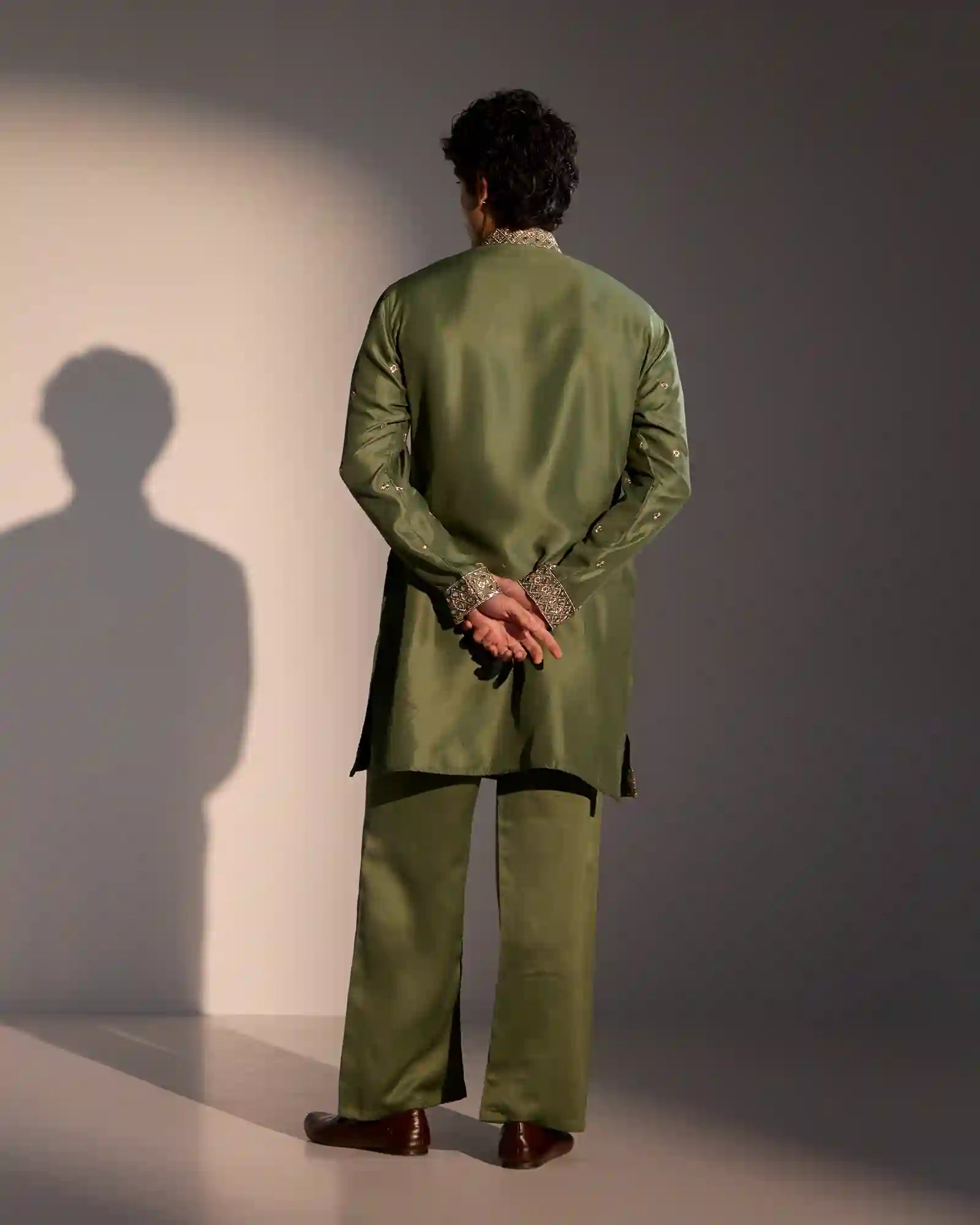 Stylish satin kurta set with zari thread detailing