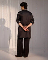 Black Satin Kurta Set with Zari Thread