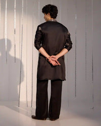 Black Satin Kurta Set with Zari Thread