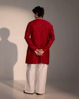 Kairo Maroon Silk Kurta Set with Tonal Threadwork