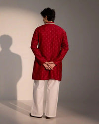 Kairo Maroon Silk Kurta Set with Tonal Threadwork