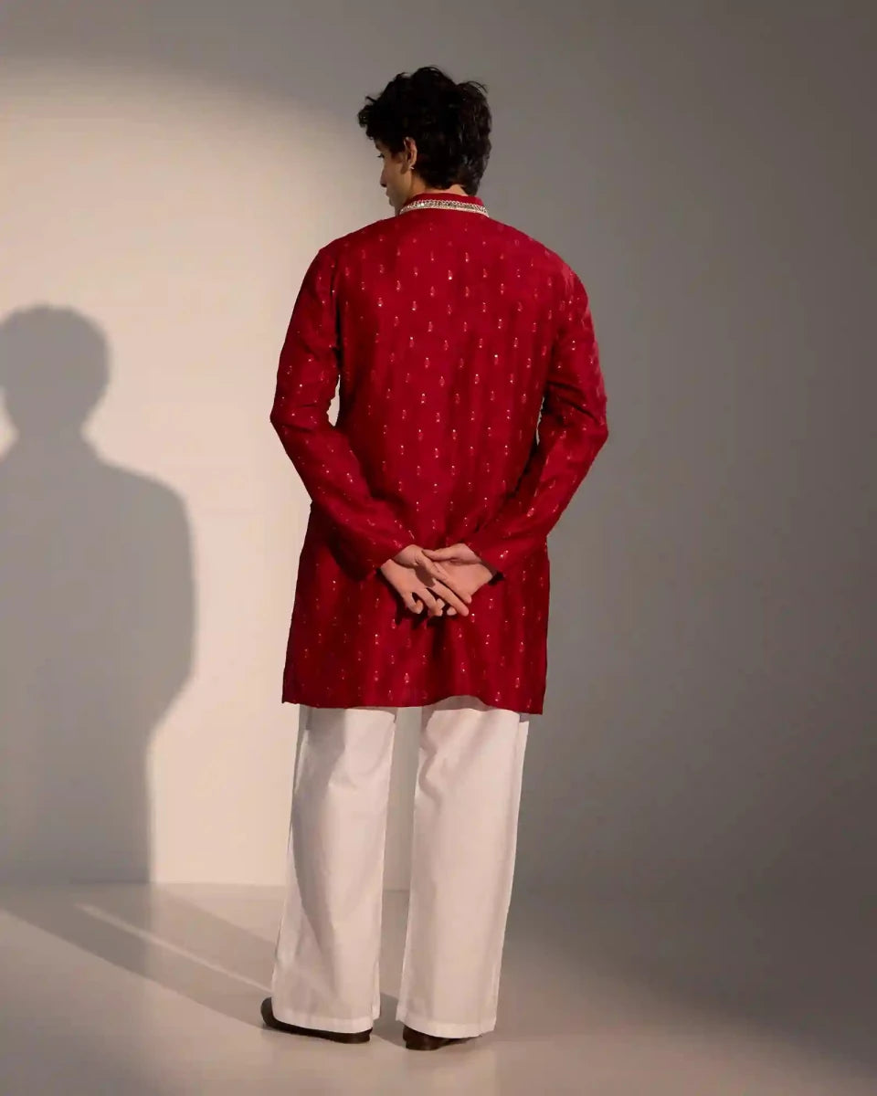 Kairo Maroon Silk Kurta Set with Tonal Threadwork