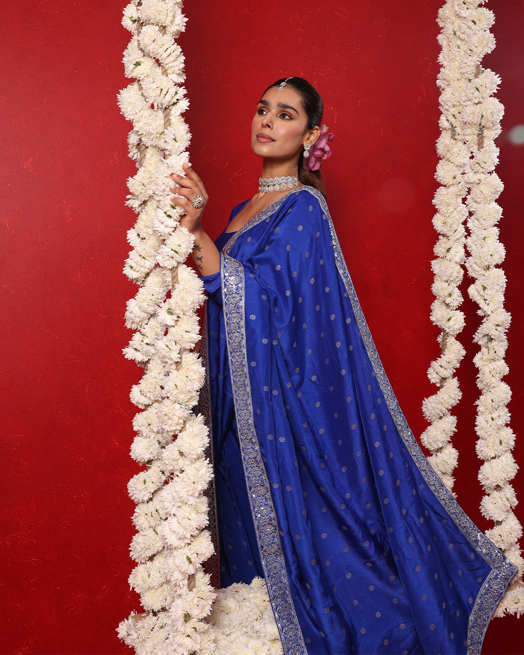 Neel Blue Full-Sleeve Blouse Saree