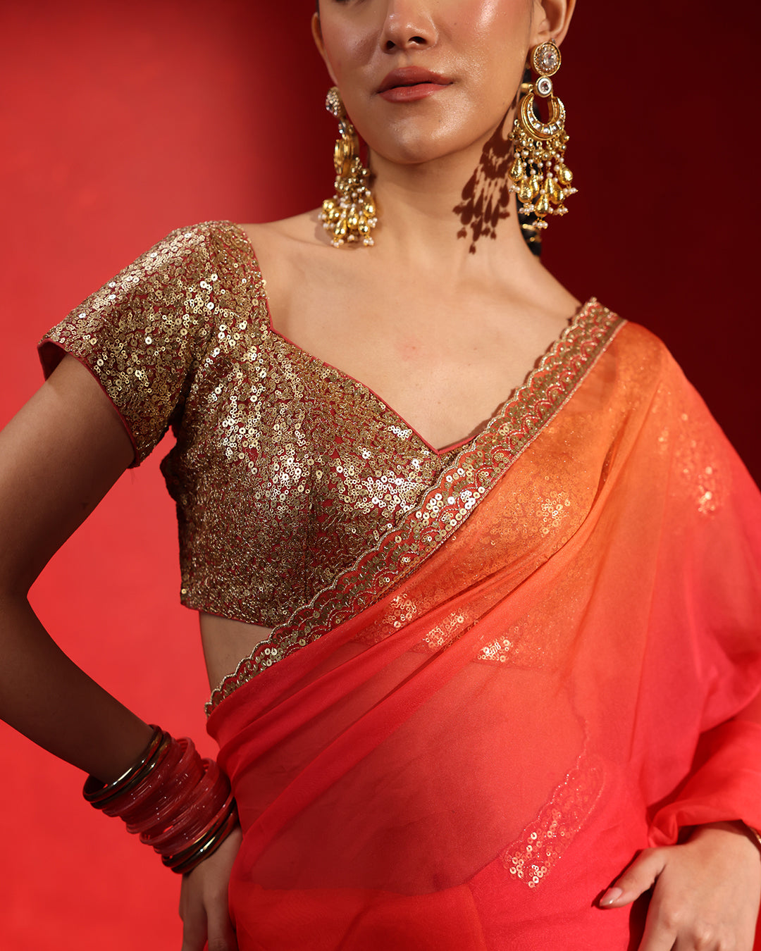 Coral Orange Saree