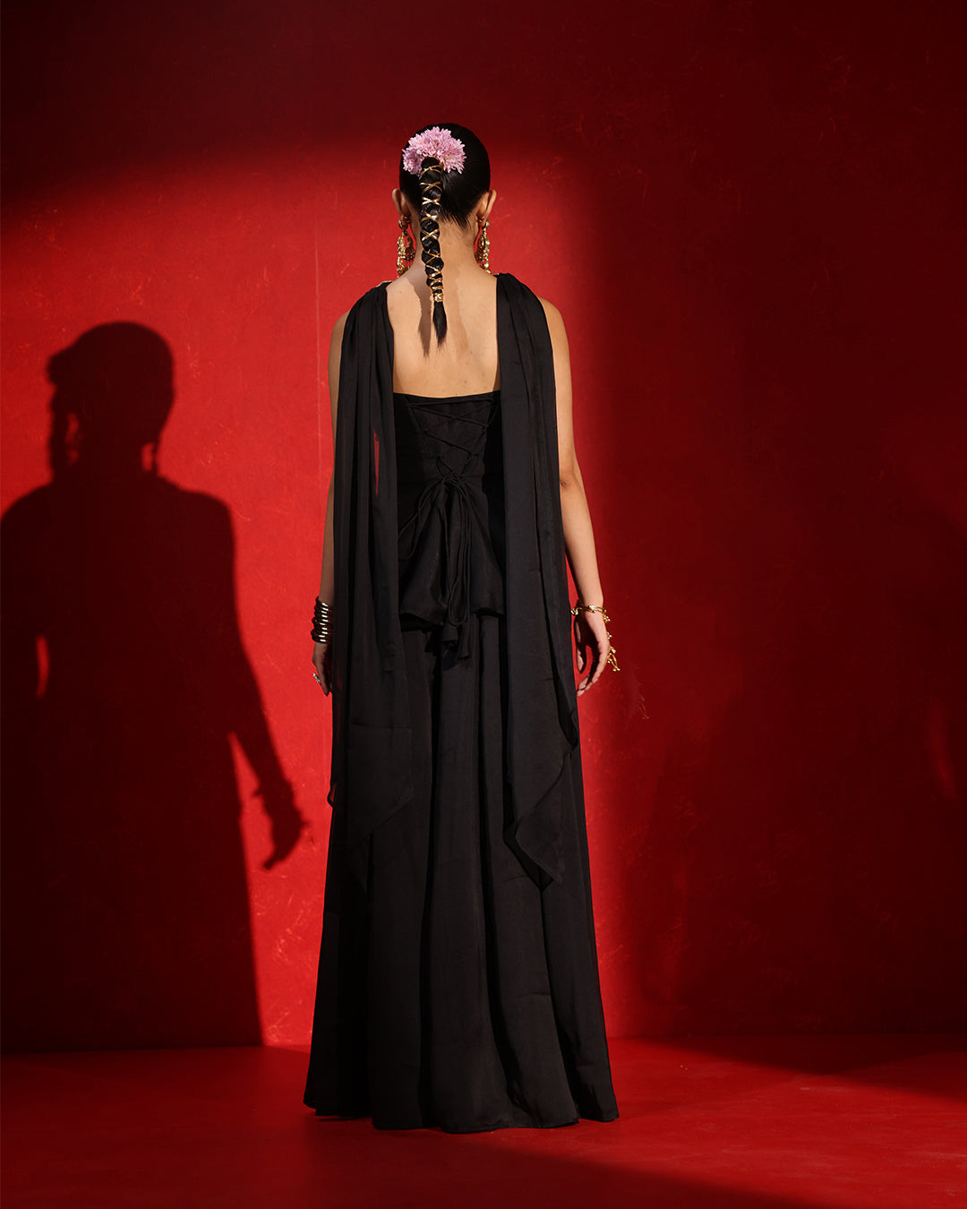 Midnight Black Sleeveless Sharara Suit