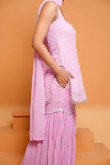 Lavender Hand Work Gharara Set