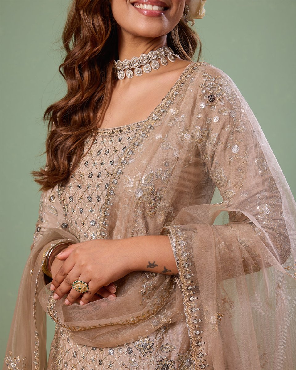 Aaina - Beige Sharara Suit - AgapiSharara Set