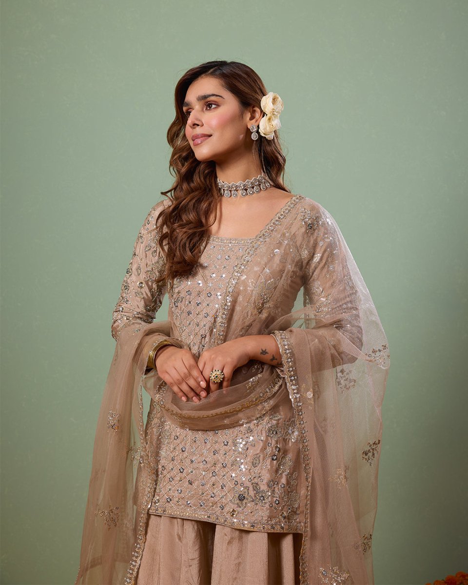 Aaina - Beige Sharara Suit - AgapiSharara Set