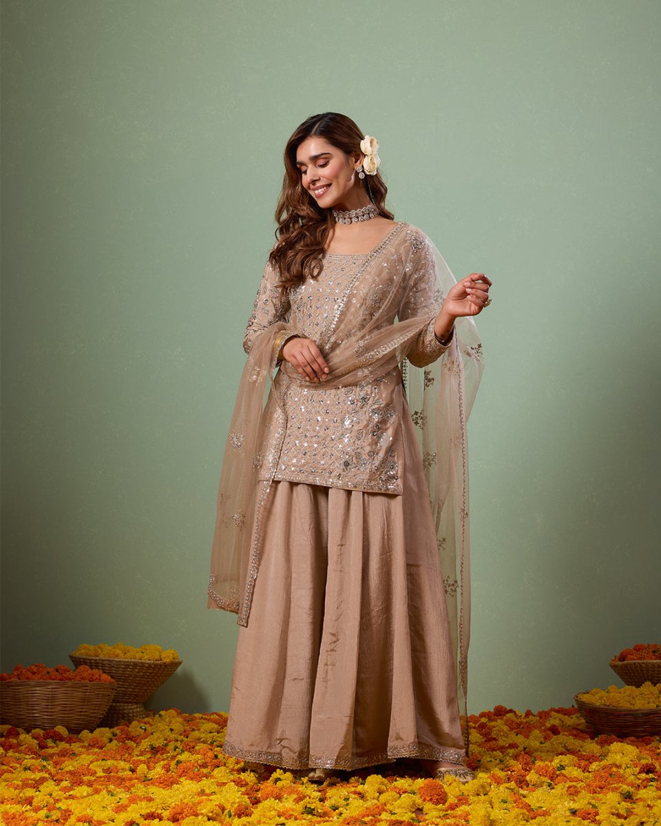 Aaina - Beige Sharara Suit - AgapiSharara Set