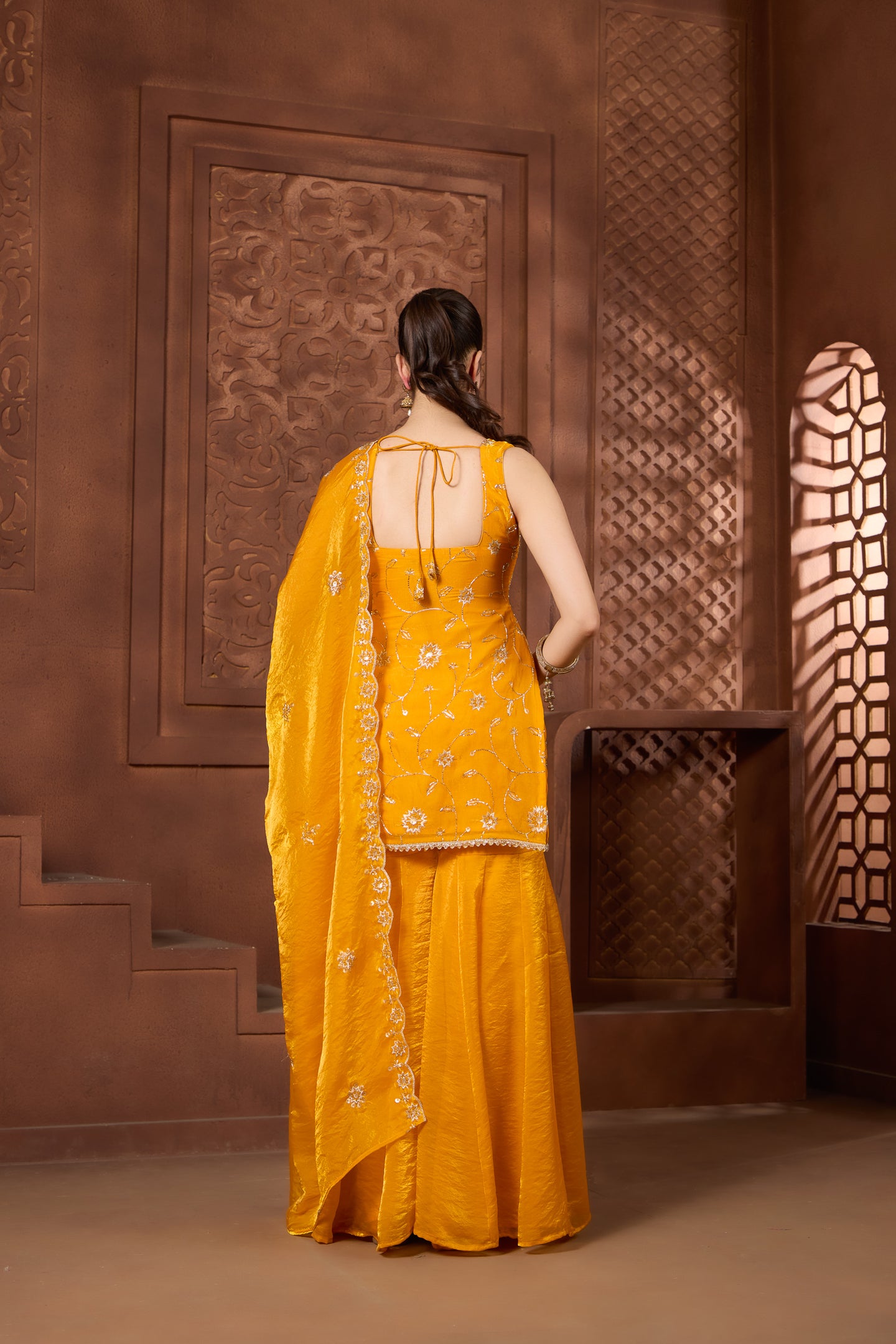 Mustard Sleeveless Kurtha Gharara Set