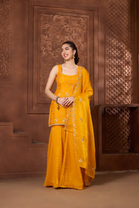 Mustard Sleeveless Kurtha Gharara Set