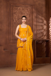 Mustard Sleeveless Kurtha Gharara Set