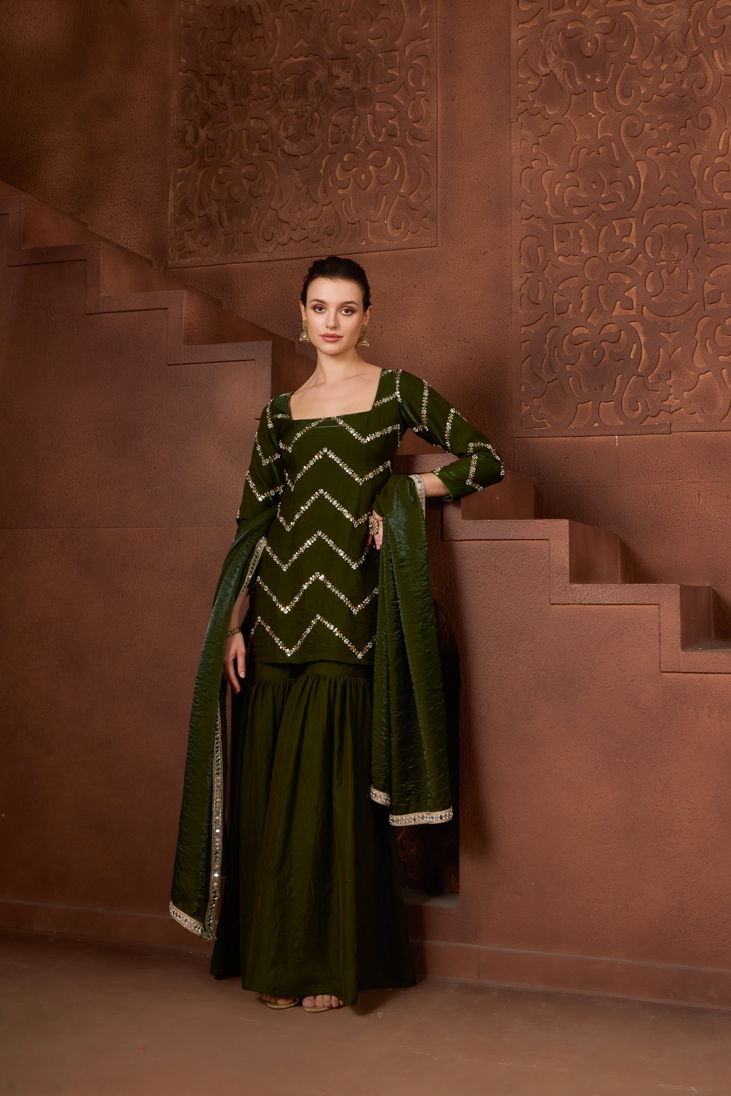 Zehra Emerald green Gharara Set