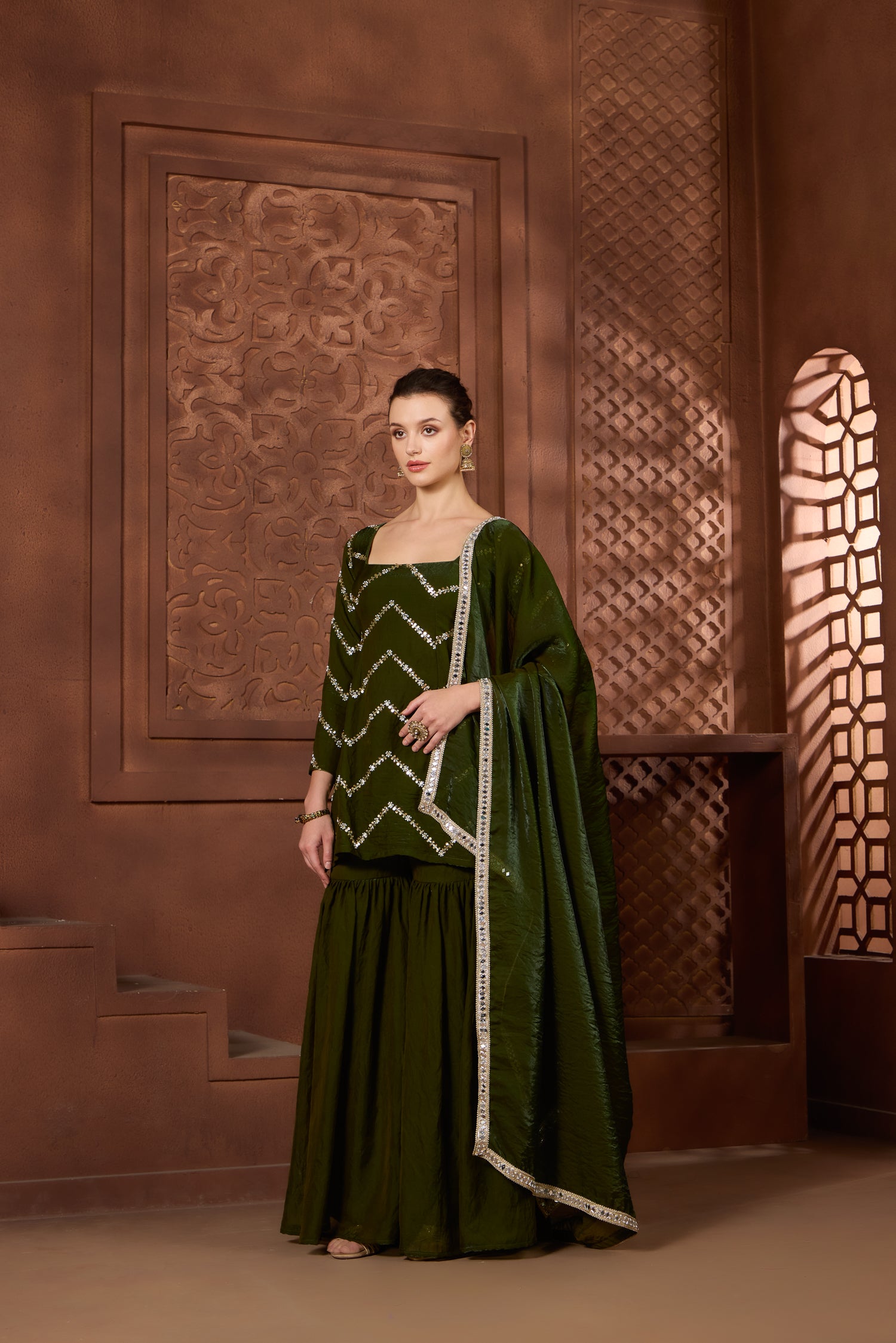 Zehra Emerald green Gharara Set