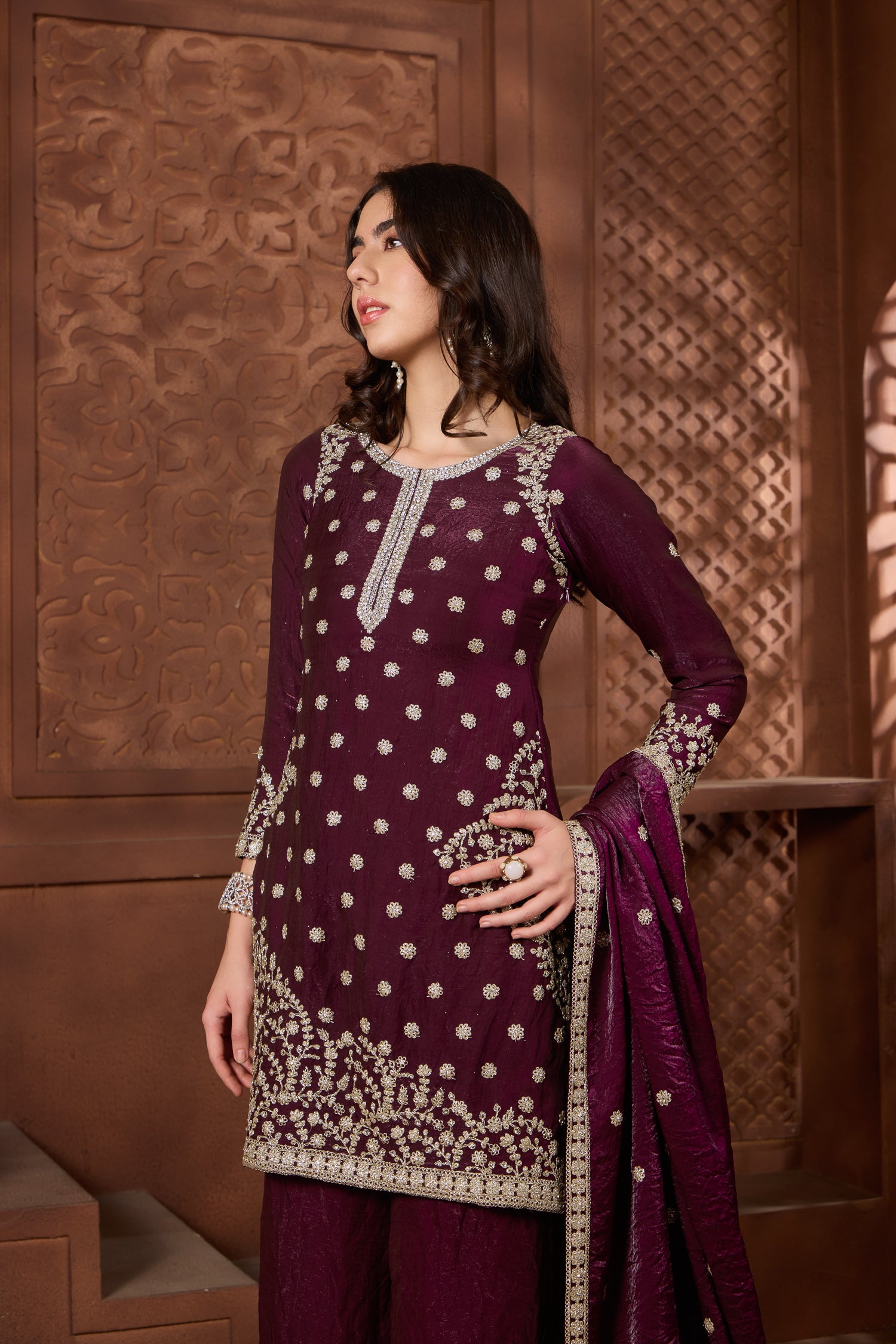 Mehr Maroon Kurtha Set