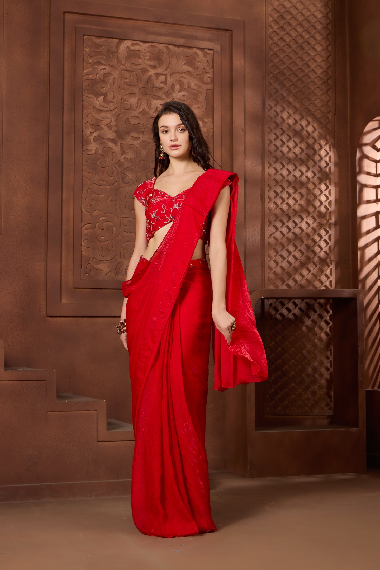 Safiya Red Ready to Wear Saree