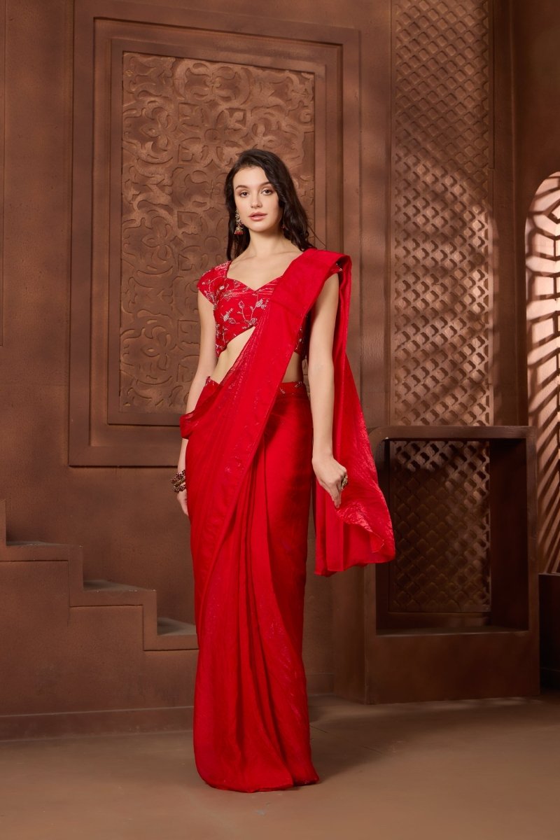 Safiya Red Ready to Wear Saree - Agapi Sarees