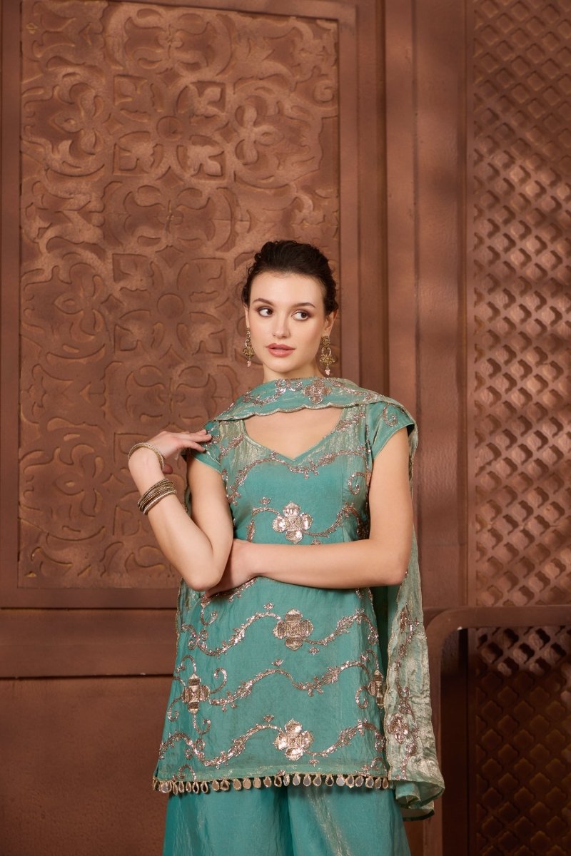 Sahar Seafoam Kurthi Set - Agapi Sharara Set