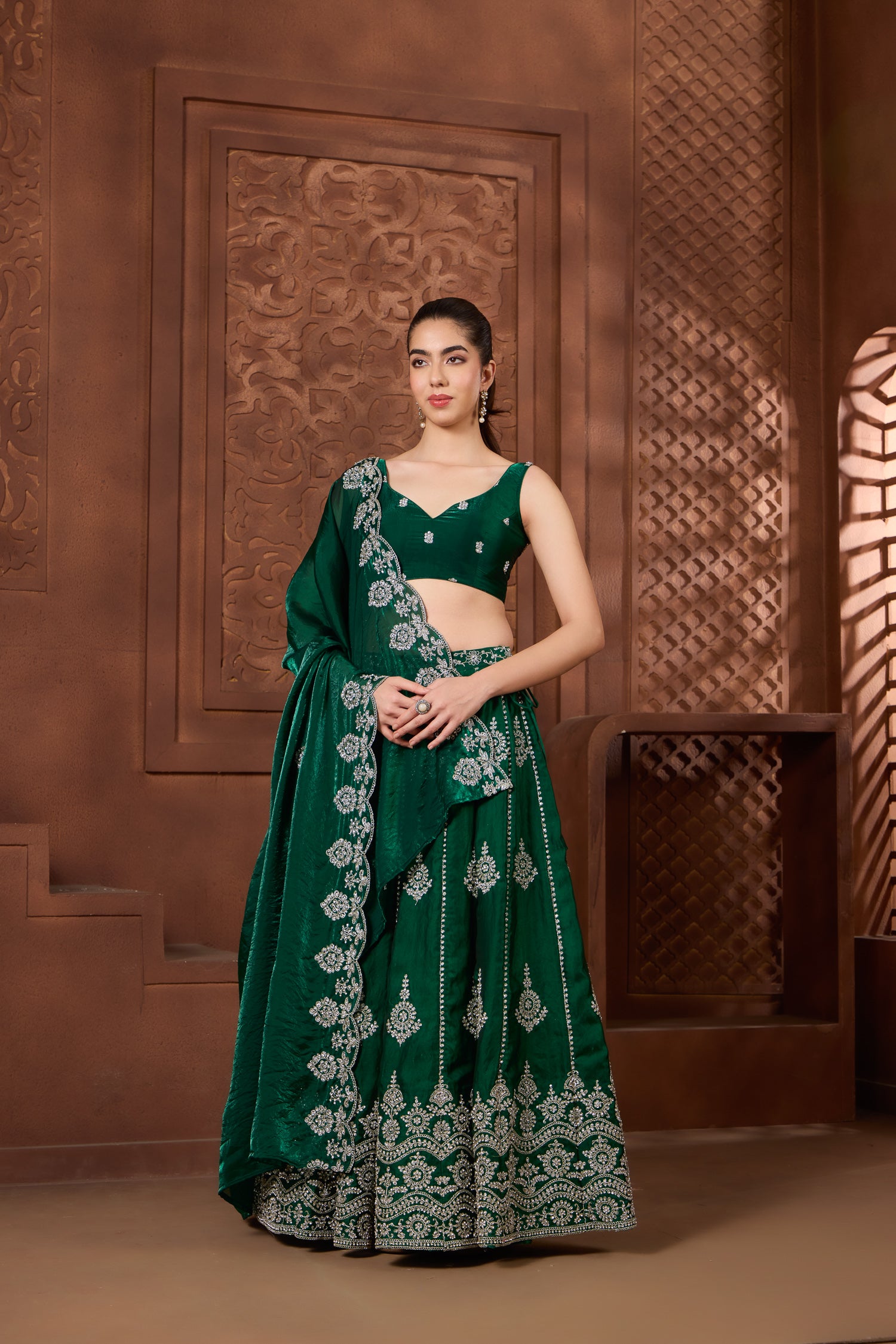 Inara Emerald sleeveless Lehenga Set