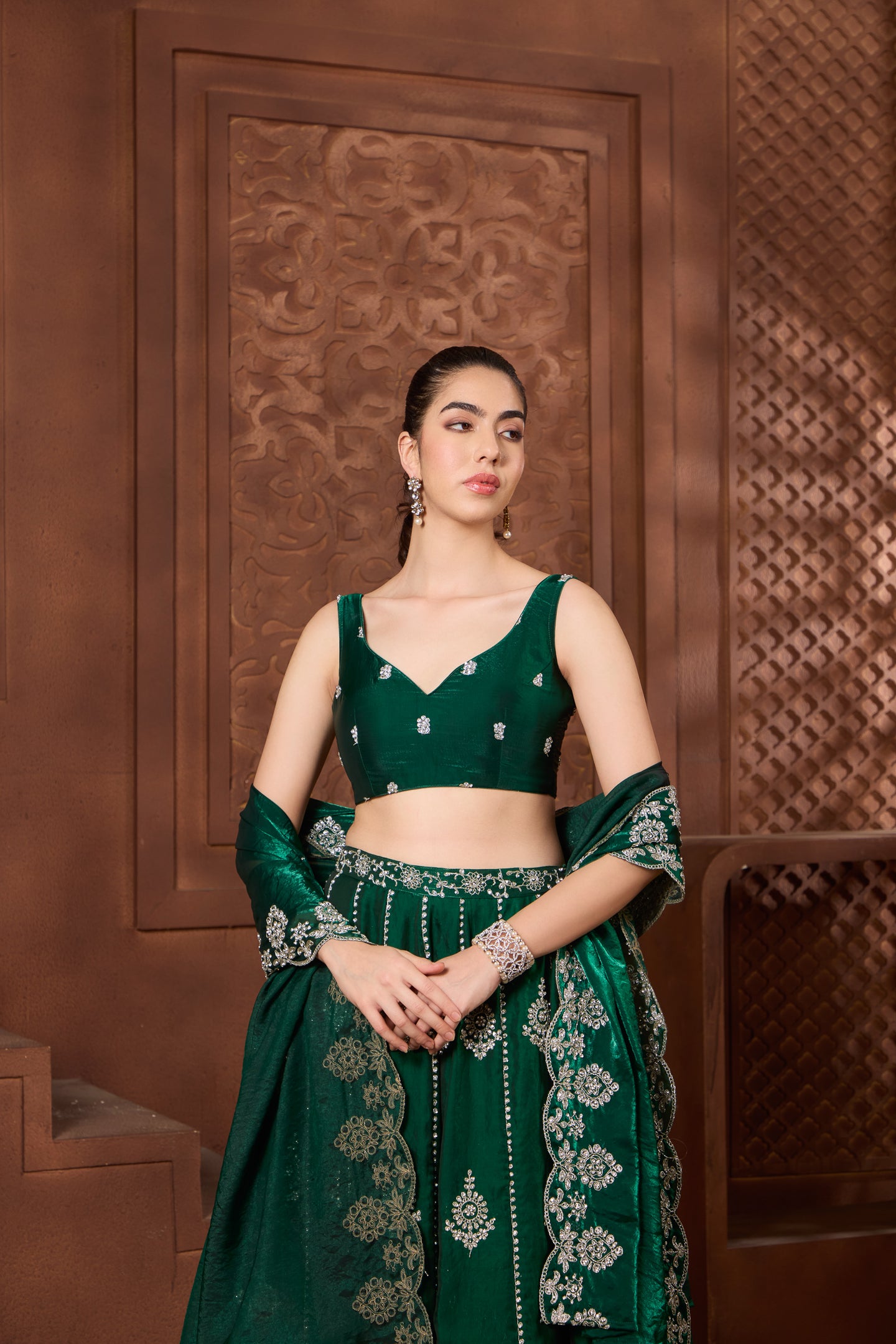 Inara Emerald sleeveless Lehenga Set