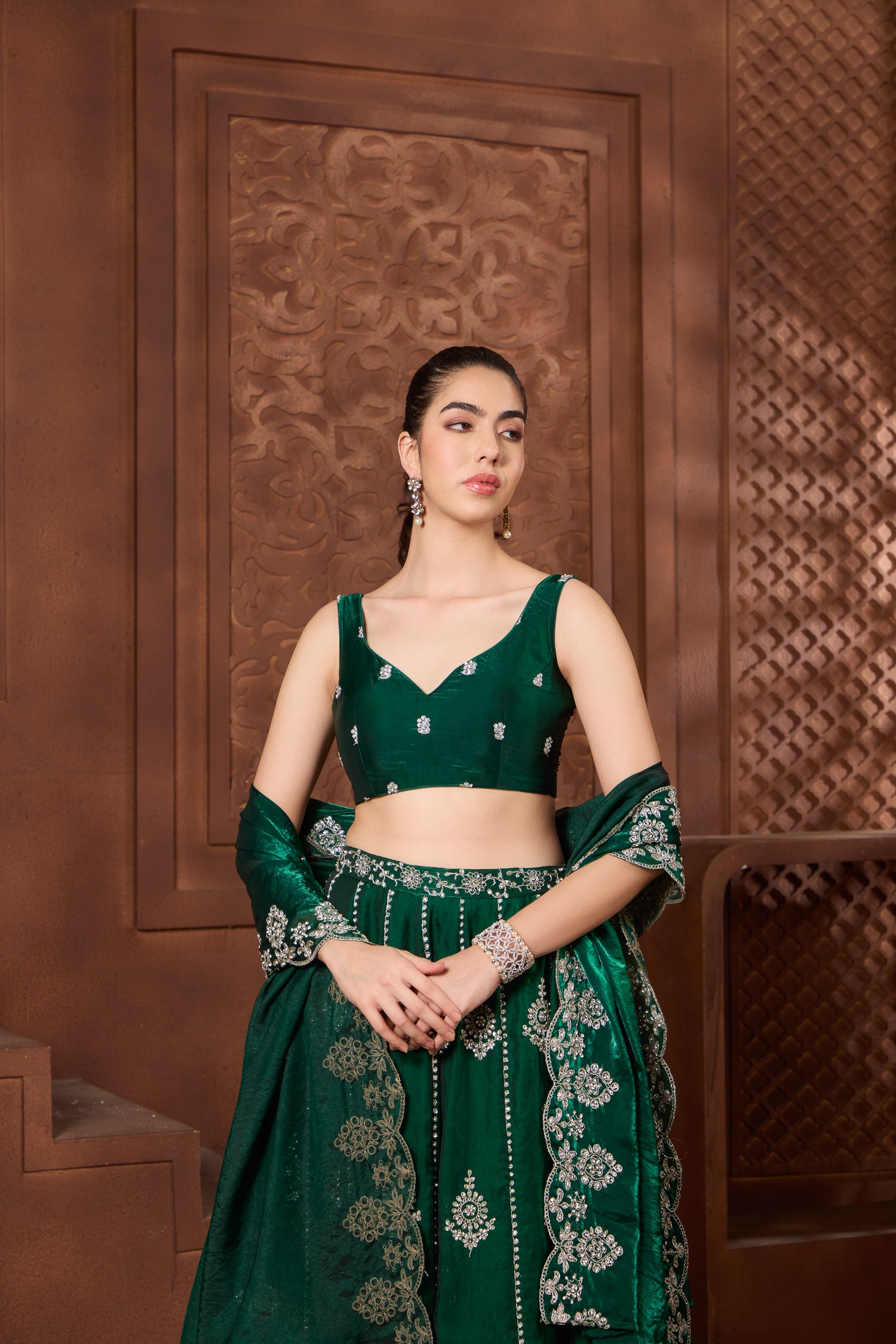 Inara Emerald sleeveless Lehenga Set
