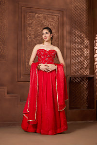 Safiya Red Corset Lehenga Set