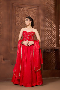 Safiya Red Corset Lehenga Set