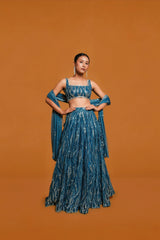 Indian Blue Lehenga with Sequin Butter Net Design