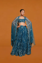Indian Blue Lehenga with Sequin Butter Net Design