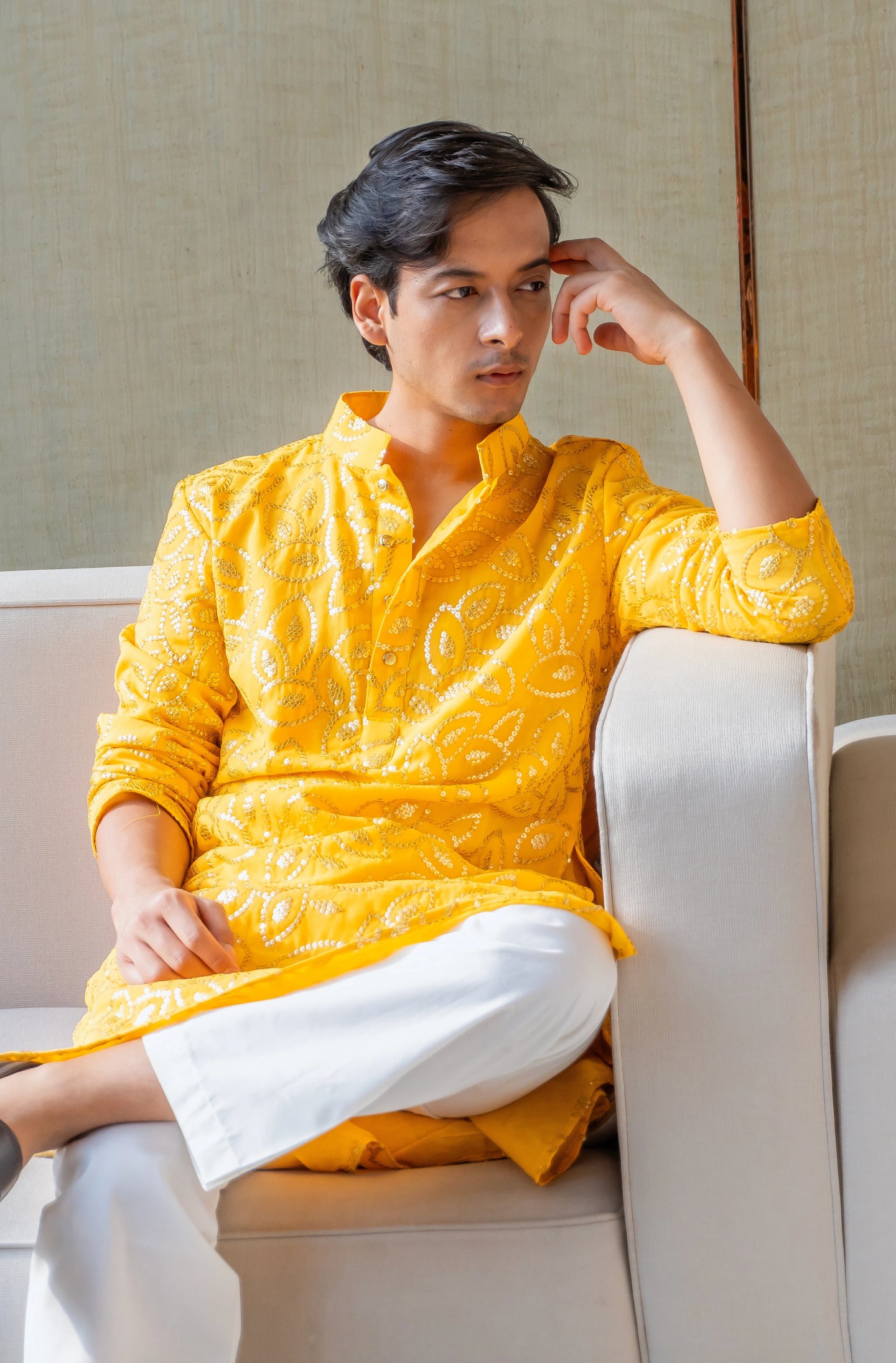 Yellow Kurtha for men