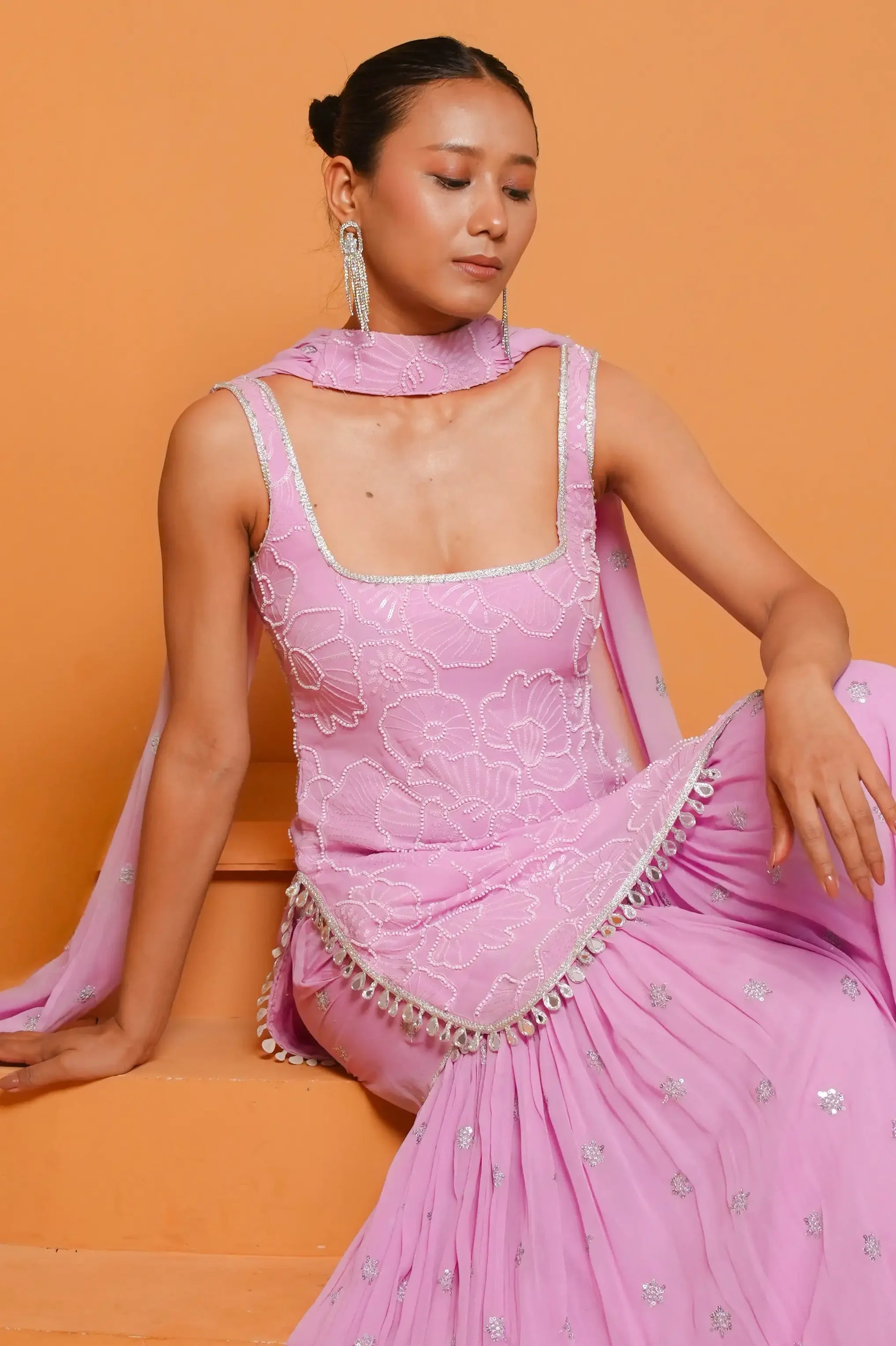 Lavender Hand Work Gharara Set