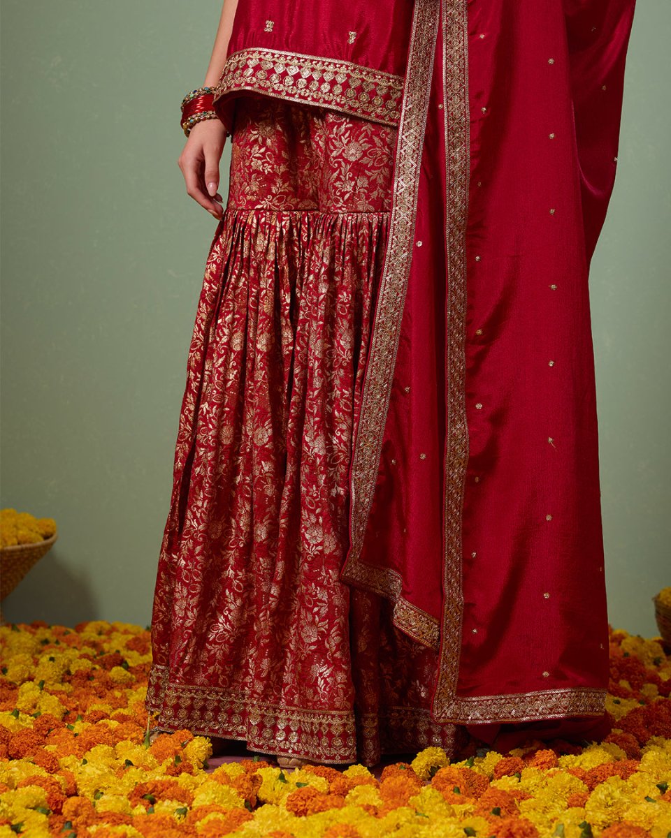 Gulnaar Red Gharara Suit - AgapiGharara Set