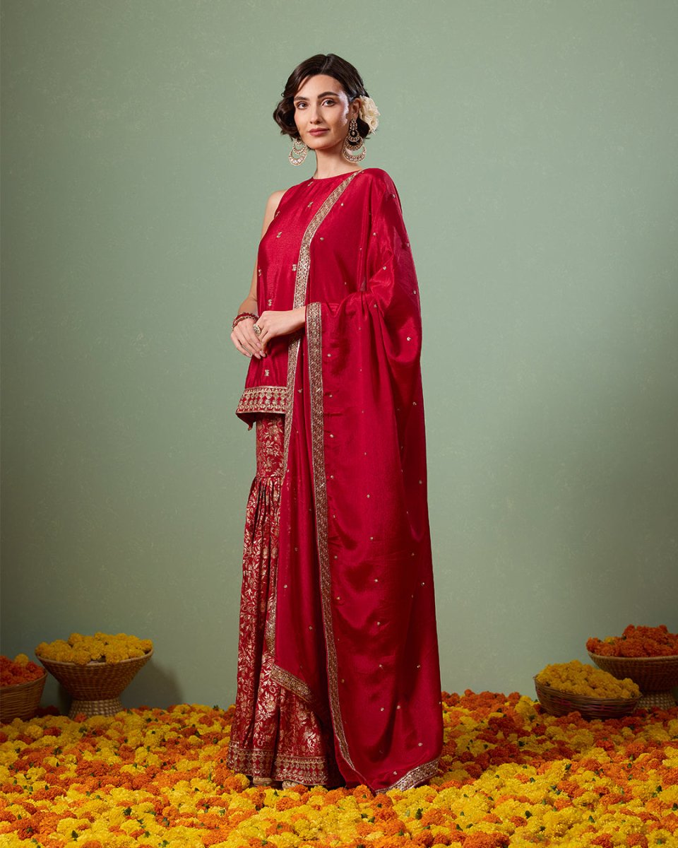 Gulnaar Red Gharara Suit - AgapiGharara Set
