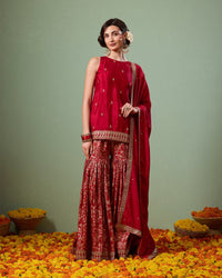 Gulnaar Red Gharara Suit - AgapiGharara Set