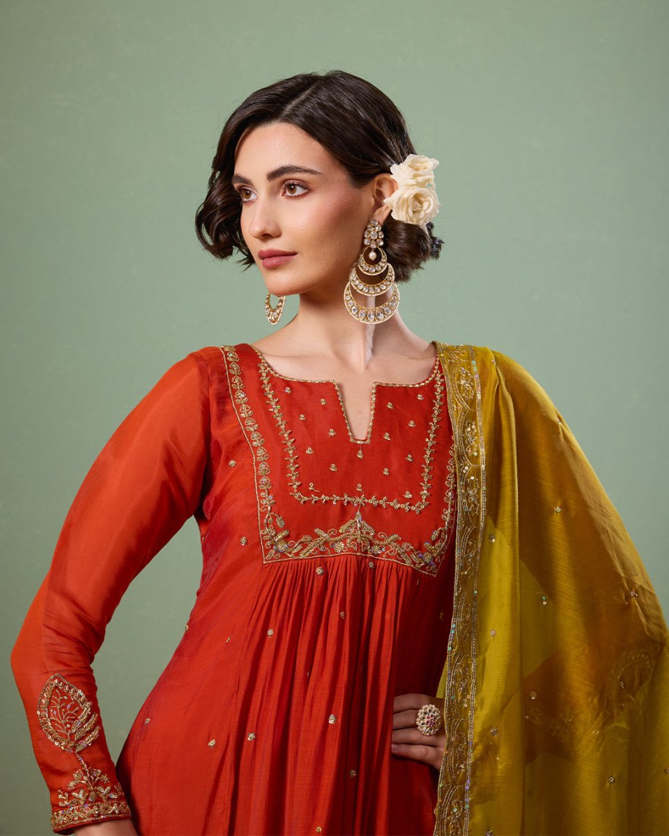 Kesar Orange Anarkali Suit - AgapiAnarkali