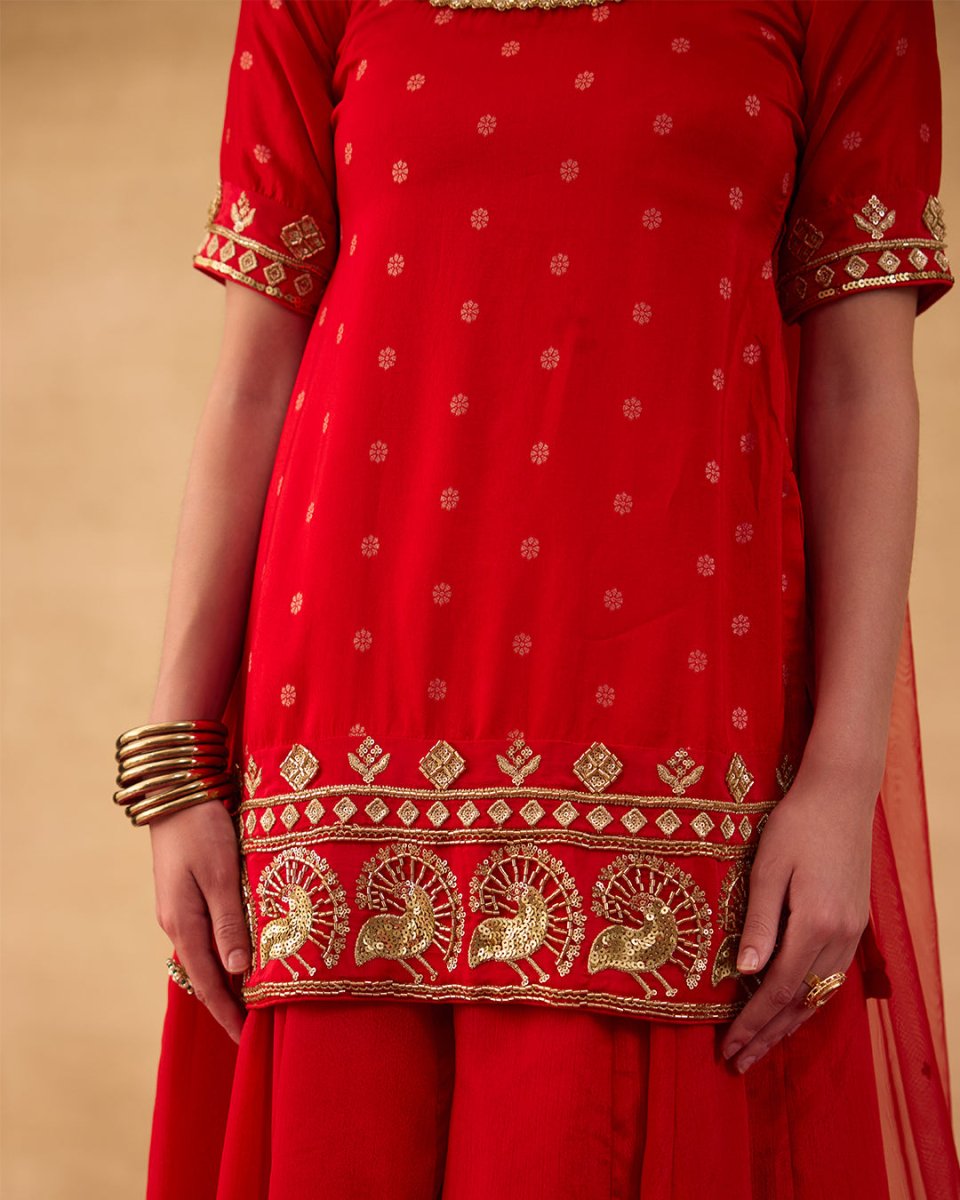 Bright Red Gharara Suit - AgapiGharara Set