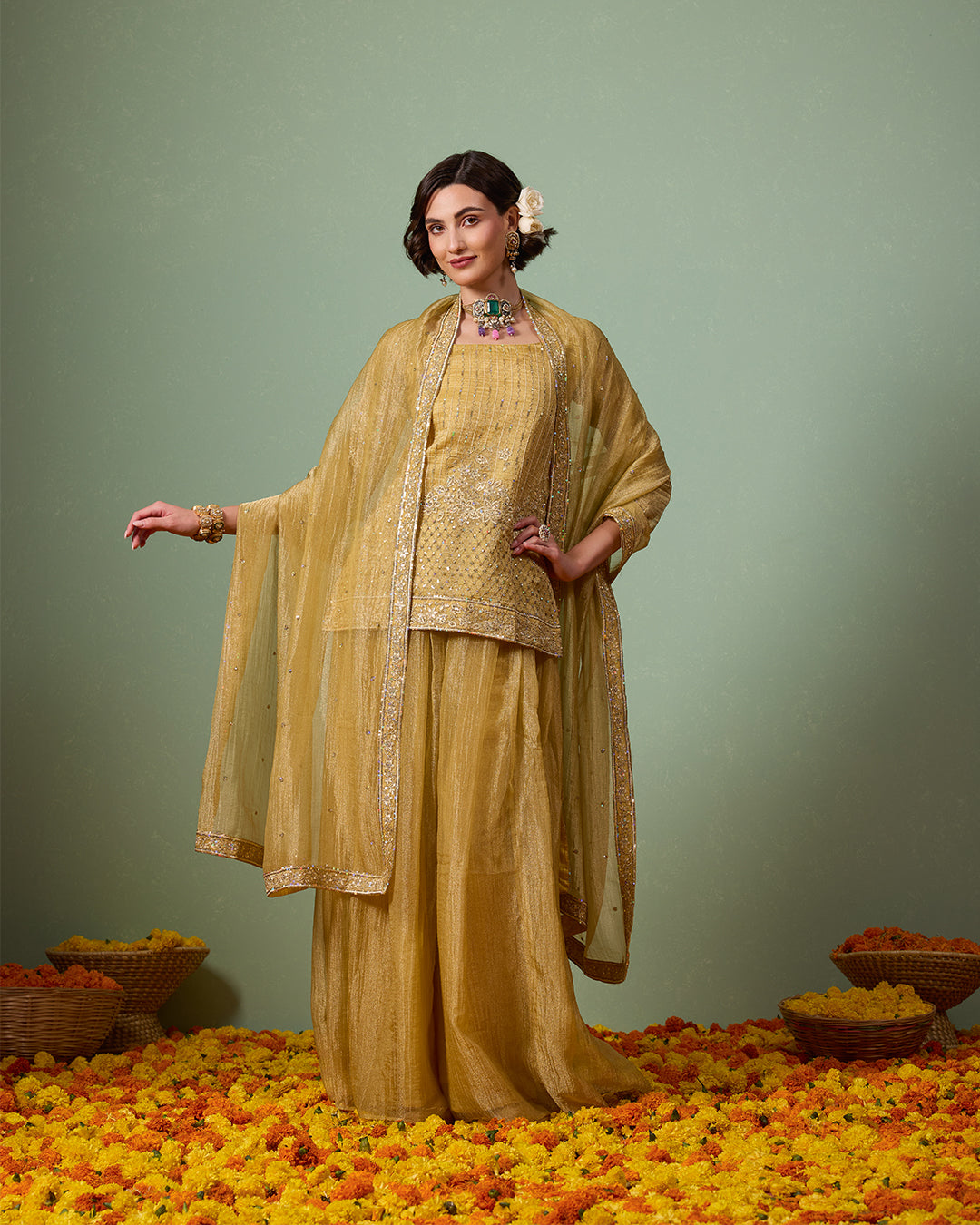 Suvarna  Gold Sharara Suit
