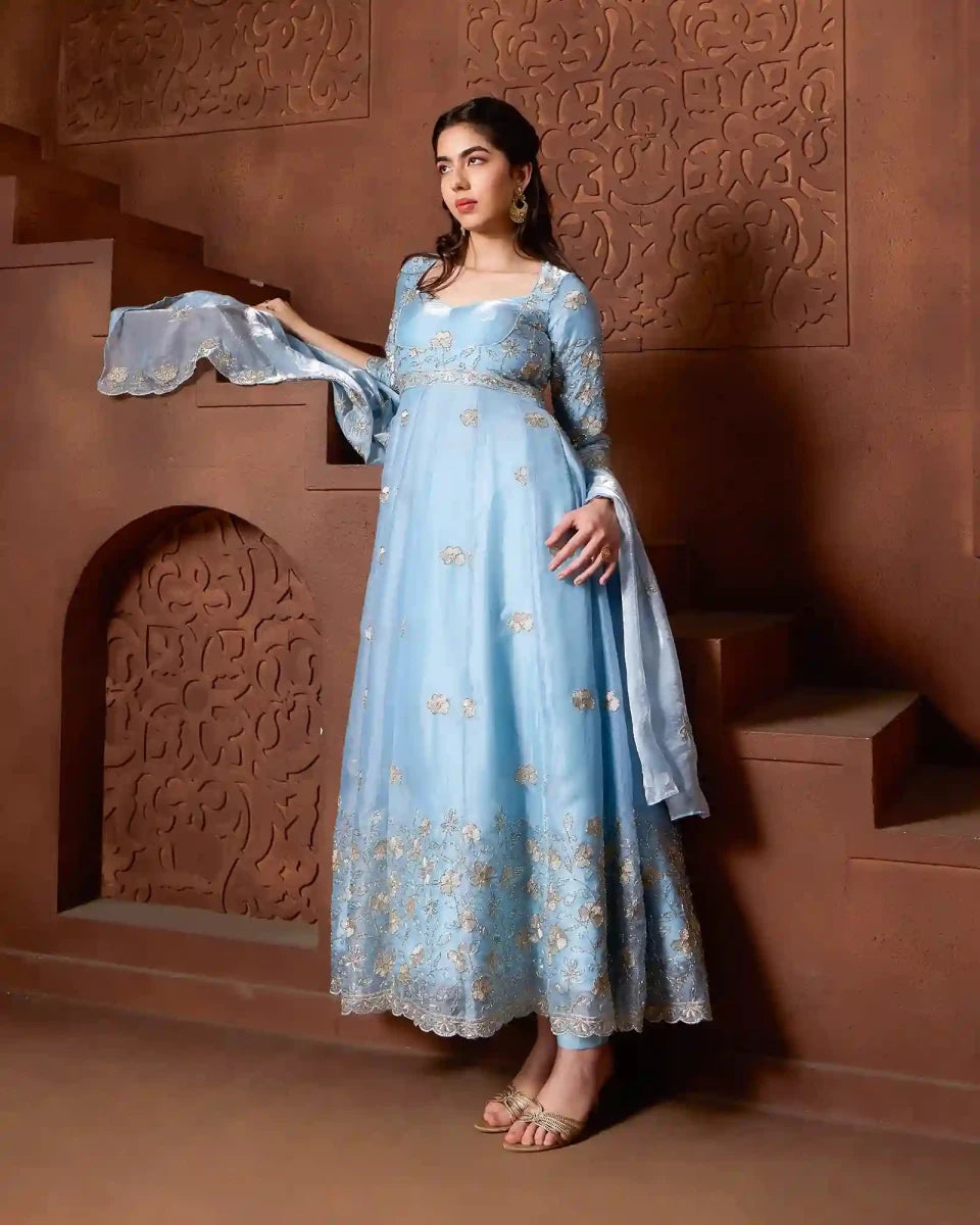 Aasma Blue Anarkali Set for Festive & Wedding Wear - Agapi