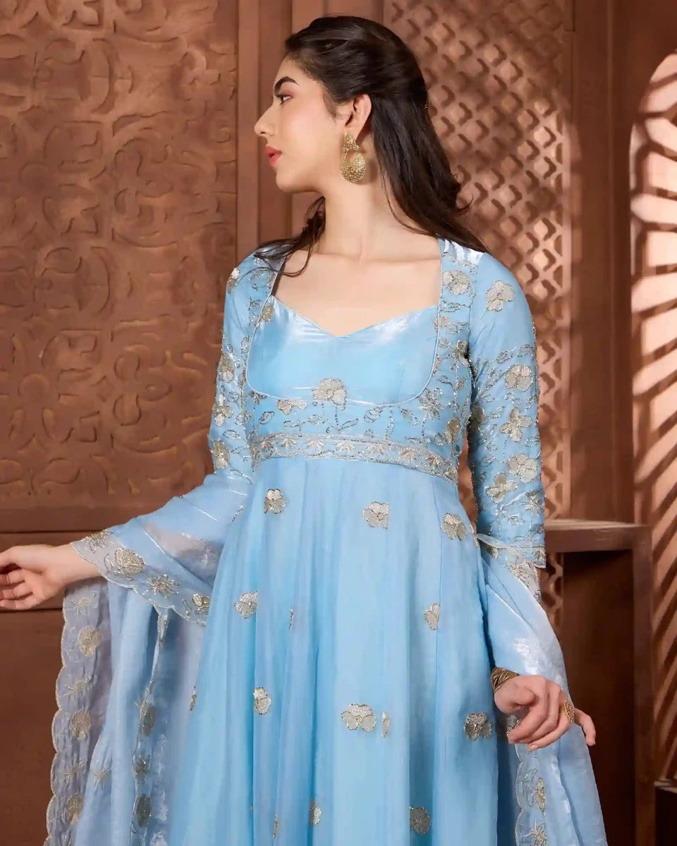 Aasma Blue Anarkali Set for Festive & Wedding Wear - Agapi