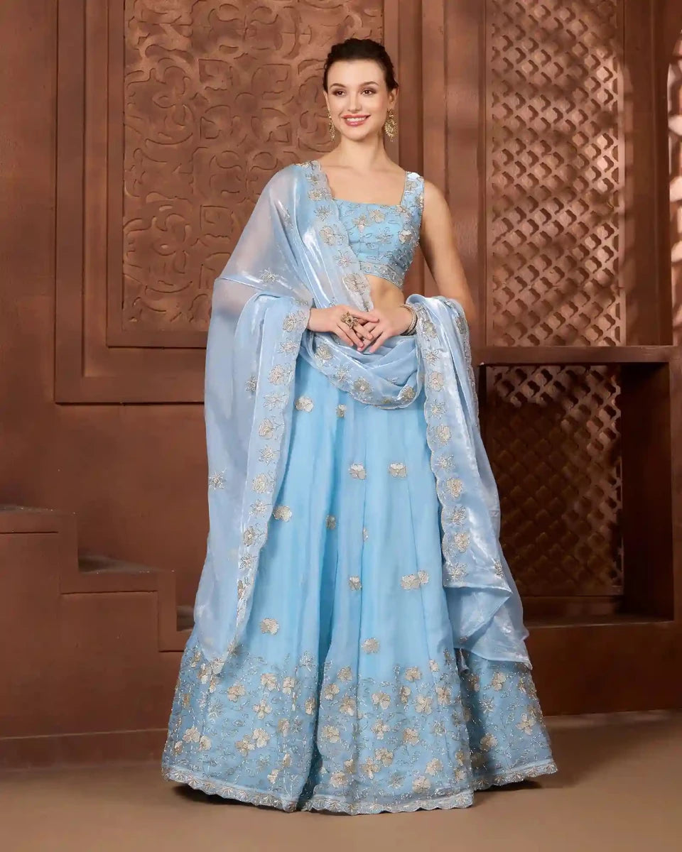 Asma Blue Lehenga Set for Wedding & Festive Occasion Wear - AgapiLehengas