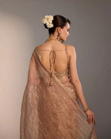 Aurelia Nude Silk Pre - Draped Saree with Golden Zari - AgapiSarees