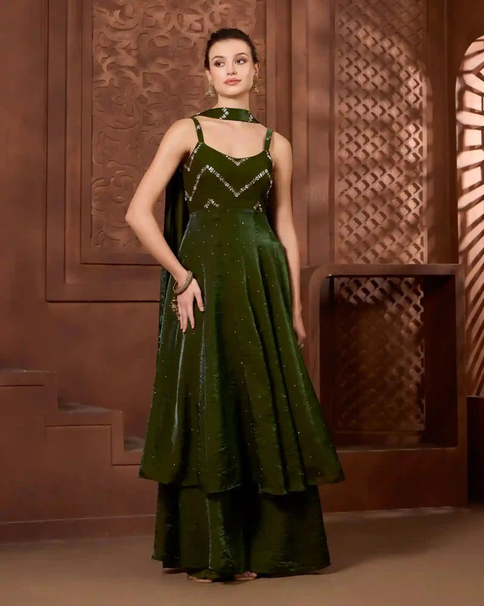 Ayat Emerald Anarkali Sharara Set - AgapiAnarkali