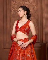 Ayla Burnt Orange Lehenga Set for Wedding & Festive Wear - AgapiLehengas