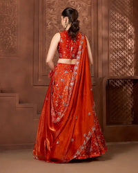 Ayla Burnt Orange Lehenga Set for Wedding & Festive Wear - AgapiLehengas