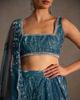 Blue Lehenga With Sequin Butter Net - AgapiLehengas
