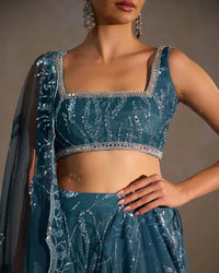 Blue Lehenga With Sequin Butter Net - AgapiLehengas