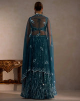 Blue Lehenga With Sequin Butter Net - AgapiLehengas